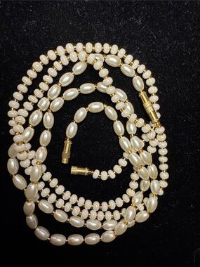 Pearl-Style Multi-Strand Necklace in Cream with Gold Accents